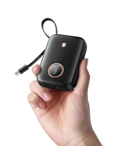 Portable Charger Fast Charging, PD 22.5w QC 3.0 Small Power Bank 10000mAh, Mini Powerbank With Built In Cable USB C, Phone Battery Pack for iPhone16/15, Samsung S21 S20 Android and More (Deep Black)