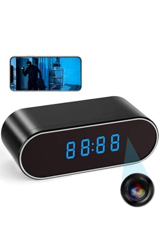 Spy Camera WiFi Hidden Camera Clock FREE SD CARD Wide Angle Wireless Home Office Security Indoor Camera Secret Camera Nanny Spy Cam Surveillance Camera with App Control Night Vision Motion Detection