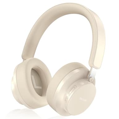 Over Ear Headphones Wireless Bluetooth, Noise Cancelling Headphones Bluetooth with Microphone, Cancelling Wireless Headphones Over Ear, 65h Playtime, Clear Calls, Comfort Fit For Travel (Beige)