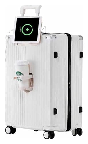 LUTFI Luggage Expandable Carry On Luggage Suitcases with Wheels with USB Port and Cup Holder Design TSA Customs Lock Luggage Lightweight and Durable(Blanc,50 * 35 * 24CM)