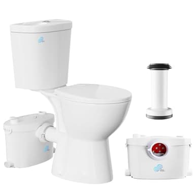 Simple Project 19" Extra Tall Macerating Toilet For Seniors, Upflush Toilet For Basement | 600w Macerator Pump With 4 Water Inlets For High Toilets, Shower, Laundry