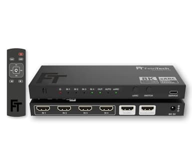 FeinTech AX340 HDMI 2.1 eARC Pass Switch Audio Extractor for eARC-Soundbar - supports 8K 60Hz, 4K 120Hz, VRR, ALLM, Dolby Atmos, DTS - Audio Splitter for eARC & ARC (4 Inputs)