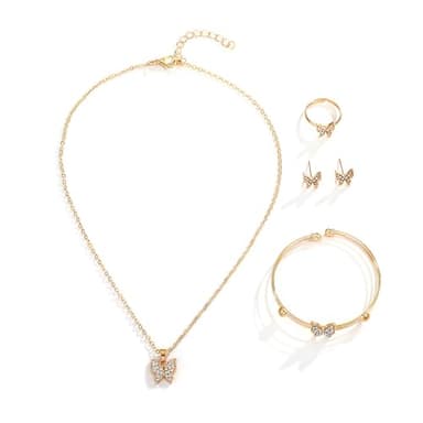 TTPSRY 4 PCS Jewellery Set for Women Sparkly Zirconia Butterfly Love Heart Teardrop Necklace Earring Bracelet Ring Stud Bangle Jewelry Sets Christmas Party Birthday Gifts for Girls Wife