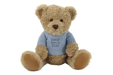 Lobeko Personalised Teddy Bear, Soft Toy Gift for Baby Boy or Girl, New Baby Gift, Name on Teddy, 1st Birthday Gift, 1st (Blue Jumper)