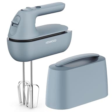 Kenwood QuickMix Go HMP40.000GY, Portable Hand Mixer with Integrated Carrying Case, SureEject Release, Stainles Steel Beater and Kneaders Included, Measuring Spoon, 350W, Storm Blue