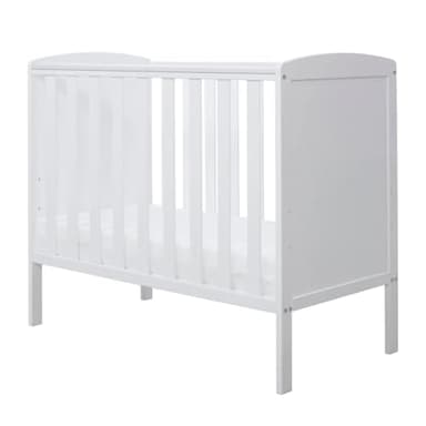 Ickle Bubba Coleby Space Saver Cot – Compact 3-in-1 Cot, Adjustable Base, Suitable from Birth to 18 Months, Open Slatted Sides & Teething Rails (Incl. Fibre Mattress)