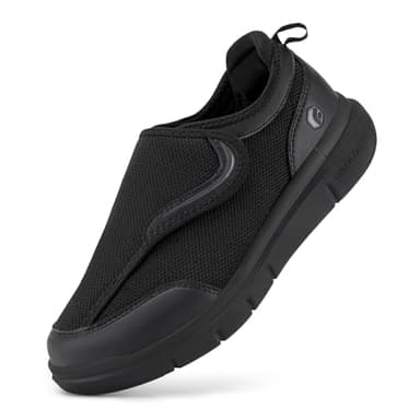 FitVille Mens Extra Wide Fit Diabetic Shoes with Adjustable Strap Easy Close Walking Trainers for Swollen Feet Plantar Fasciitis, Black, 9 UK X-Wide
