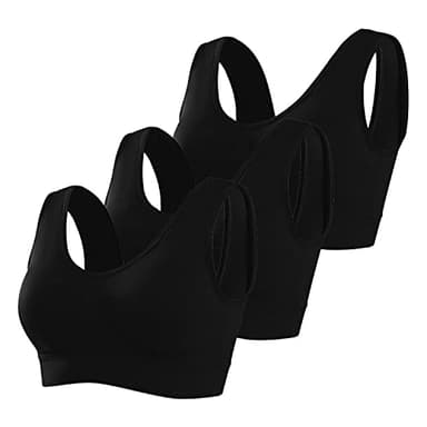 Memoryee Sports Bras Women 3 Pack Set Plus Size for Large Breasts Non Wired Inserts Washable Padded Push Up Multipack Vest Crop Top for Yoga Running Jogging Gym Black*3 6XL