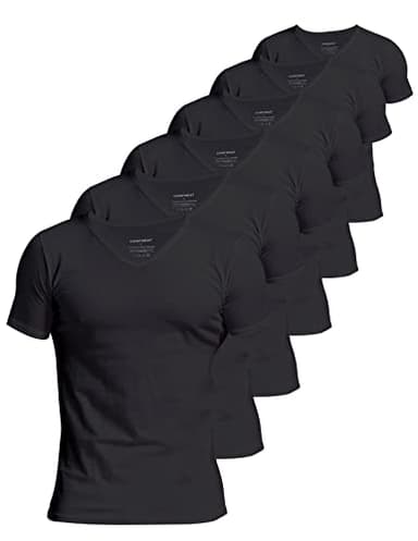 Comfneat Men's 6-Pack Undershirts 100% Cotton Comfy V-Neck T-Shirts (Black 6-Pack, Medium)