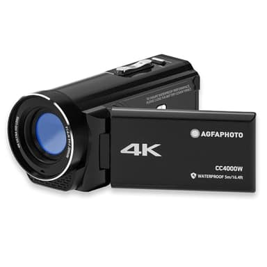 Agfa Photo Realimove CC4000W - Waterproof 4K Camcorder with 3.0" Touchscreen, 18x Digital Zoom, 2.7K Video, 24 MP Photo, Remote Control, LED, Lithium Battery - Black