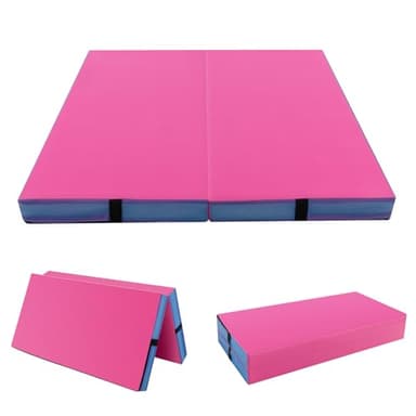 COSTWAY 4FT Folding Gymnastics Mat, 10cm Thick Foam Tumbling Mats with Carry Handles, Home Practice Exercise Floor Mat (Pink, 120 x 120 x 10 cm)