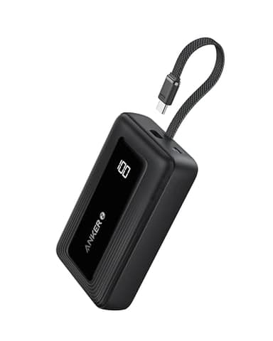 Anker Zolo Power Bank, 20,000mAh 30W High-Speed Portable Charger with Built-In USB-C Cable, Battery Pack For iPhone 16/16 Plus/16 Pro/16 Pro Max/15 Series, Galaxy, and More
