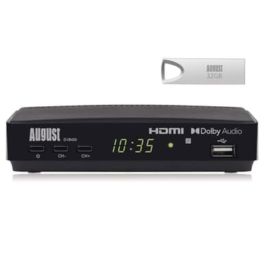 Freeview HD TV Set Top Box Recorder - August DVB400 - Watch Live, Schedule Over 8 Recordings, Play Pause Rewind in 1080p HDMI High Definition - Black