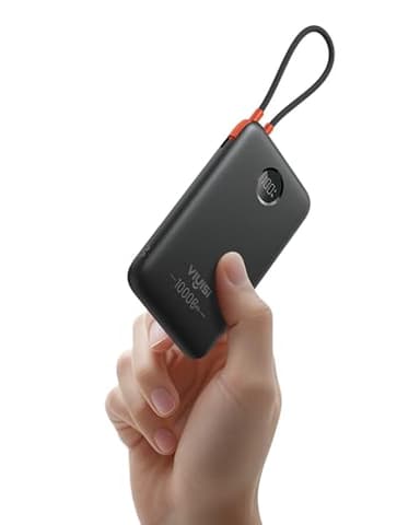 VIYISI 10000 mAh Power Bank Slim QC 22.5W Max Small Portable Charger Fast Charging with Built-in Type-C Cable PD 20W Compatible with iPhone 16 15 Samsung Type-C Phones - Black