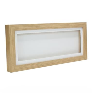 Oak Effect 3D 1" Cube Range Deep Box Shadow Frame Memory Box Display Case Medals Panoramic-14x6 inch-White Mount