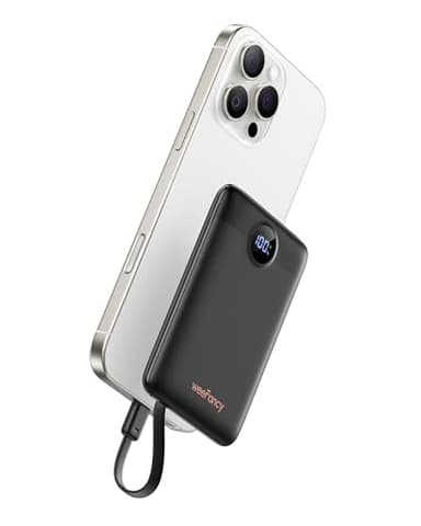 Power Bank Fast Charging PD 22.5W WeeFancy 10000mAh Portable Charger With Built in Cables Small Battery Pack USB C with 3 Outputs ＆ 3 Inputs Mini Powerbank Compatible with iPhone Samsung (Black)