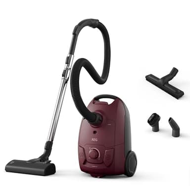 AEG AB51C2DR 5000 Bagged Cylinder Vacuum Cleaner,Strong Suction Power, 3L Dust Capacity, Ergonomic Design, High Filtration System, Suitable For Hard Floors & Carpets, Dustbag Full Indicator, Dark Red
