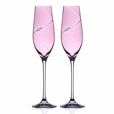 DIAMANTE Pink Lustre Silhouette Champagne Flutes Embellished with Swarovski Crystals Set of 2 in Elixir Gift Box