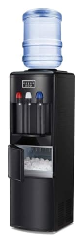 2-in-1 Water Cooler Dispenser Commercial With Built-in Ice Maker,Hot And Cold Top Loading Bottle Water Dispenser,Ice Maker Machine With Child Safety Lock For Home Office Water Tea Coffee（Black）