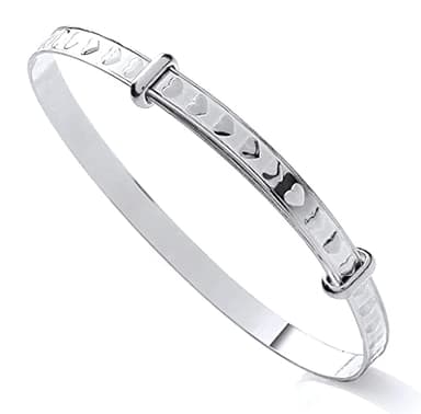Old English Jewellers Sterling Silver Heart Expanding Baby Bangle Christening Gift