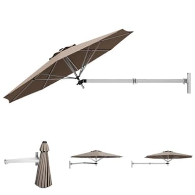 SFAREST Wall-Mounted Parasol, UV Protective Waterproof Cantilever Parasol Umbrella with Adjustable Pole & Wind Vent, 8-Rib Outdoor Hanging Umbrella Tilting Sun Shade for Garden Patio Yard (Brown)