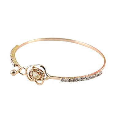 Elegant Adjustable Women Bangle Bracelet Crystals Rose Flower Bangle Cuff Bracelet Jewelry Gold Jewelry For friend Wife Mom Luxury Gift Gold