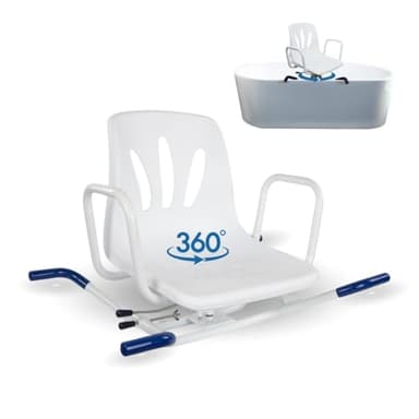 Mobiclinic® Swivel Bath Chair, Lago, Armrests and backrest, 360º swivel, Anatomical, European Brand, Waterproof, For the elderly, disabled or persons with reduced mobility