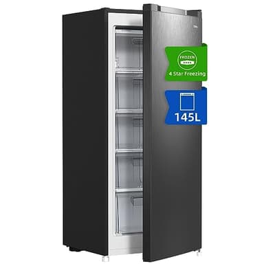 CHiQ FSD140D4EU Upright Freezer, 145L, E, 5 Levels, 12-Years Free Warranty on The Compressor,H1250 x W540 x D550, Black, 2023 New