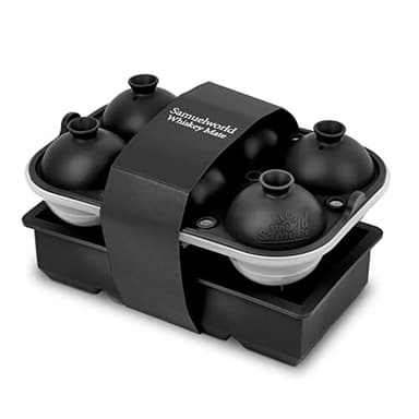 Samuelworld Premium Ice Tray Combo, Large Ice Sphere Maker & Giant Ice Cube Trays, 2 Packs, Food Grade, Durable Flexible Easy To Use, Spill-Free Integrated Funnels, Whiskey Bourbon Cocktails, (Black)