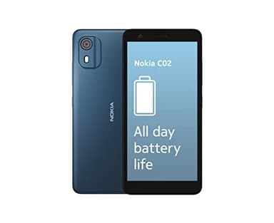 Nokia C02 5.45" Dual SIM Smartphone, Android 12 (Go edition) - 5MP Rear / 2MP Front Camera, Portrait Mode, 2GB RAM/32GB ROM, Tough build quality with IP52 Rating, 3000mAh battery - Cyan (Renewed)