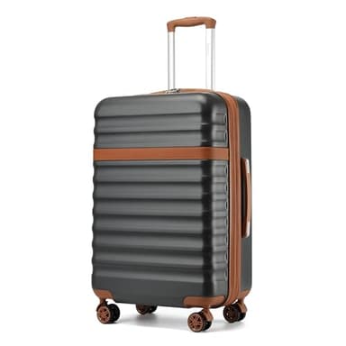 Kono Suitcase Check-in 24-Inch Expandable Luggage ABS+PC Hardshell Travel Trolley with TSA Lock Spinner Wheels (Grey/Brown)