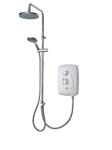 Triton Showers T80 Easi Fit Plus DuElec™ | Shower Electric | 9.5 KW I White I Electrical Showers | with Rainfall Showerhead and Anti Twist Hose | Best Electric Shower Units for Bathrooms
