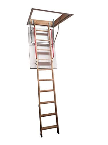 BPS Deluxe Wooden Loft Ladder | Folding Attic Ladder with Twin Handrails and Insulated Hatch Door | Floor to Ceiling Heights up to 2.8m | Frame 1100 x 545mm