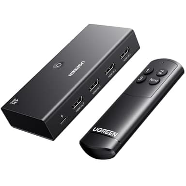 UGREEN HDMI Switch 3 in 1 Out, 4K@60Hz HDMI Splitter with Remote Supports HDR10+, 3D, Dolby Atmos, HDCP 2.2 Switcher Compatible with PS5/4/3 Xbox Series Roku TV Fire Stick Blu-Ray Player