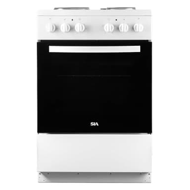 SIA ESXB60W Freestanding Electric Cooker Oven, 60cm Wide, 4 Zone Plate Hob, Grill Function, Internal Light, White, 2 Years Parts and Labour Guarantee Included