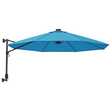 vidaXL Wall-mounted Aluminium Parasol with LED Lights - UV-protective and Anti-fade Polyester Umbrella - Sea Blue