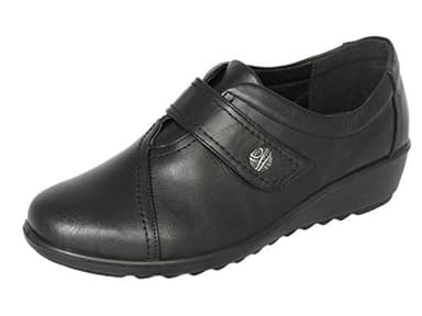 Cushion Walk Wide Fitting EEE Fit Shoes Women's Ladies Lightweight Black Faux Leather Slip-on Flat Shoes, Flats, Casual Work Office Comfort Shoes (5 UK, Black)
