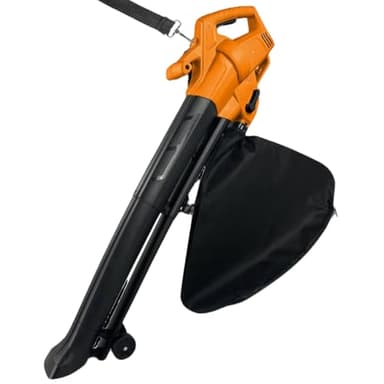 Electric Garden Leaf Blower Vacuum & Shredder - 3-in-1 - Lightweight 2.6kg - 10m Cable, Shoulder Strap, 35L Zipped Bag, Wheels - For Lawns, Paths, Patios, Driveways & More