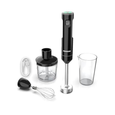 Cordless Variable Speed Hand Blender, POYOCOM Immersion Blender Rechargeable, with Type-C Cable, 500ml Chopper, 600ml Vessel, Egg Whisk, for Smoothies, Baby Food and Soup – Black