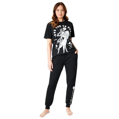 Disney Nightmare Before Christmas Ladies Pyjamas Set Nightwear T-Shirt Long Bottoms PJs Gifts for Women and Teenagers (M, Black/Love)