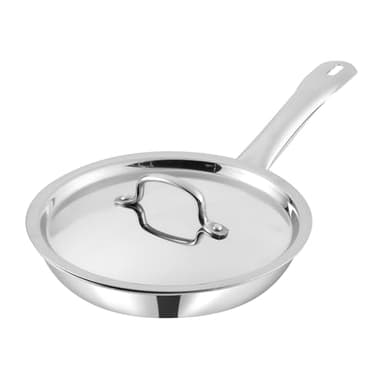 Nobel Triply Stainless Steel Cookware Frypan with Stainless Lid, Steel Pan, 2.5 mm Thick,Induction & Gas Stove Compatible Omelette Pan, Egg Pan, (24 cm)