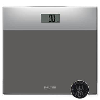 Salter 9206 SVSV3R Digital Bathroom Scale – Body Weighing Glass Electronic Scales, Easy Read LCD Display, Step On Activation, Max. Weight 180KG/400lbs, 15-Year Guarantee, Battery Included, Silver/Grey