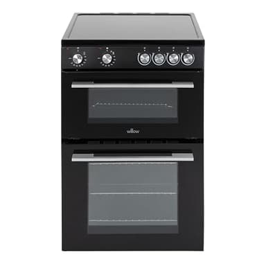 Willow WT60CCB 68L Freestanding Electric Cooker, Twin Cavity Cooker with Ceramic Hob and 31l Grill Cavity, 2 Years Warranty - Black