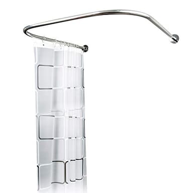 Shower Curtain Rail U Shaped Shower Curtain Rod 80-130 cm Extendable Curved Shower Curtain Pole with Curtain for Bathroom Kitchen Fitting Room Clothing Store Private Space No Drilling Stainless Steel