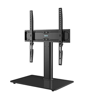 BONTEC Universal TV Stand for 26–55 Inch LCD/LED/OLED/Plasma TVs, Height Adjustable Table Top Pedestal with Bracket, 8mm Tempered Glass Base, 40kg Load, Max VESA 400x400mm, Cable Management