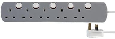 PRO ELEC 1128 5-Way 2 m Individually Switched Electric Extension Gang Lead Cable,Greywhite