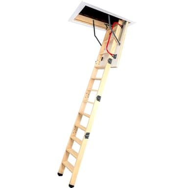 LOFT-TRAC Deluxe Wooden Loft Ladder, Folding Attic Ladders with Handrail and Insulated Hatch Door, Loft Ladders Pull Down with Non-Slip Steps, Floor to Ceiling Heights up to 2.94m (60 x 94cm)