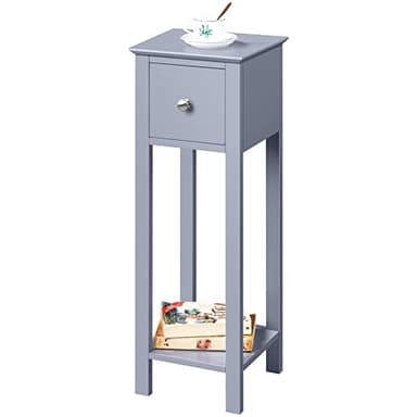 Yaheetech Slim Bedside Tables with 1 Storage Drawer and Shelf for Bedroom, Narrow Tall Nightstand Telephone Table Side Corner Table for Small Spaces Hallway Living Room, Modern Style, Gray