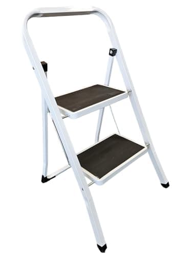 HH Home Hut 2 Step Ladder - Compact Folding Step Stool for Kitchen, Garage Handle Rail Non Slip Small Two-Step Ladder with Fold Away Steps