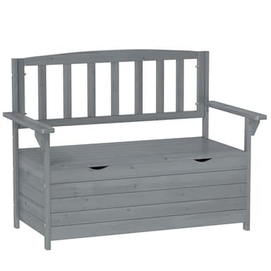 Outsunny Outdoor 2 Seater Garden Bench, Wooden Bench with Storage, Garden Storage Bench with Backrest, Arm Rests for Outdoor Patio Porch, 112 x 84 x 58 cm, Dark Grey